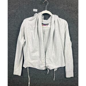 Talia Open Front Cardigan Sweater Womens Sz L Gray Hooded Drawstring PERU MADE